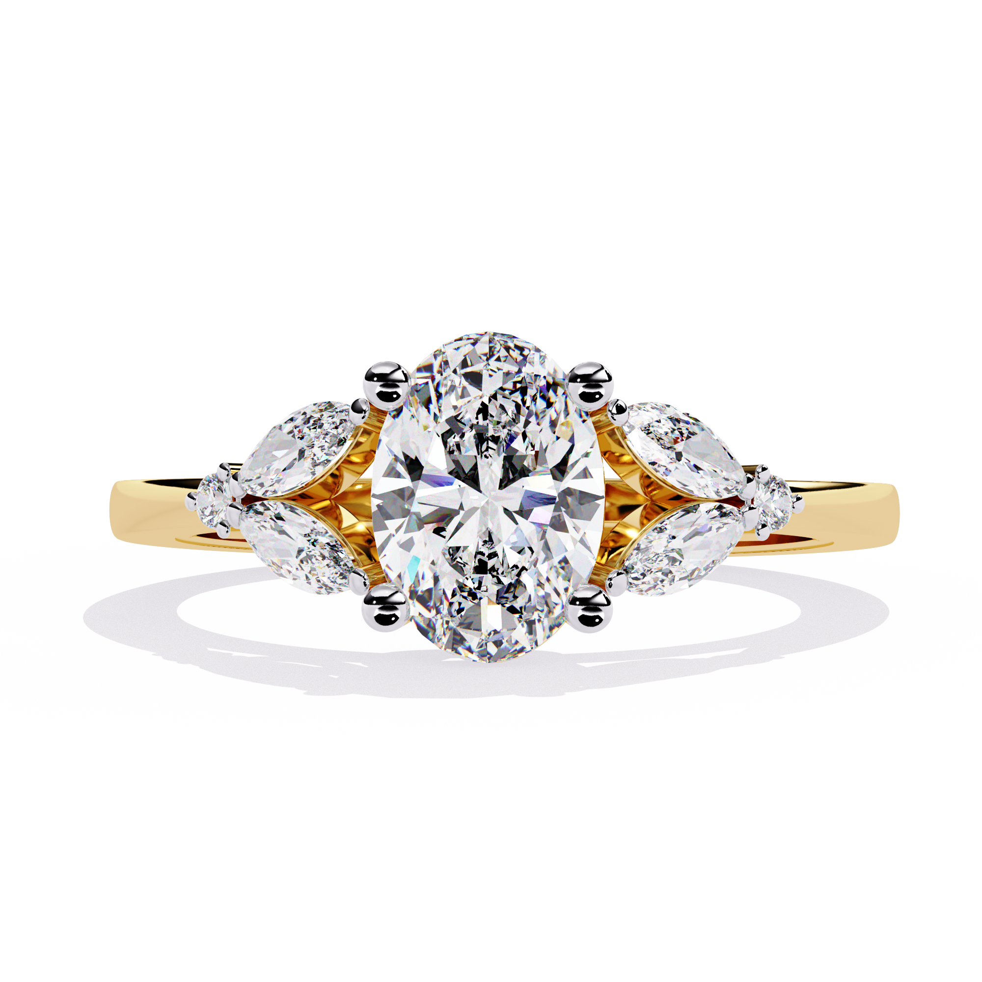 Solitairekart – 1.37 CT Oval Three-Stone Lab Diamond Ring | 14K Yellow Gold
